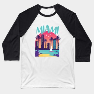 Miami City Skyline Harbour Beach Baseball T-Shirt